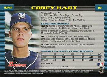 2002 Bowman Draft Picks & Prospects #BDP141 Corey Hart Back