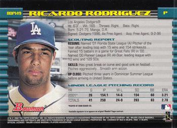 2002 Bowman Draft Picks & Prospects #BDP149 Ricardo Rodriguez Back