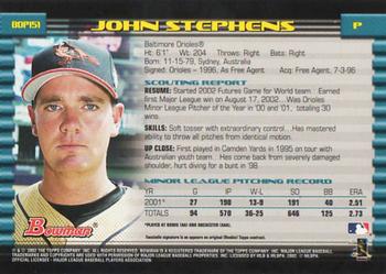 2002 Bowman Draft Picks & Prospects #BDP151 John Stephens Back