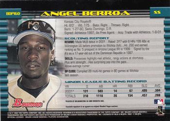 2002 Bowman Draft Picks & Prospects #BDP160 Angel Berroa Back