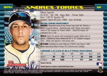 2002 Bowman Draft Picks & Prospects #BDP164 Andres Torres Back