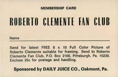 1972 Daily Juice Roberto Clemente #NNO Roberto Clemente Back