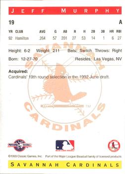 1993 Classic Best Savannah Cardinals #19 Jeff Murphy Back