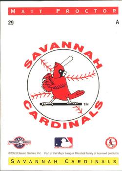 1993 Classic Best Savannah Cardinals #29 Tommy McCoy Back