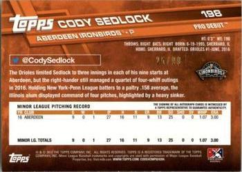 2017 Topps Pro Debut - Autographs Green #198 Cody Sedlock Back