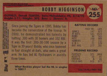 2002 Bowman Heritage #255 Bobby Higginson Back