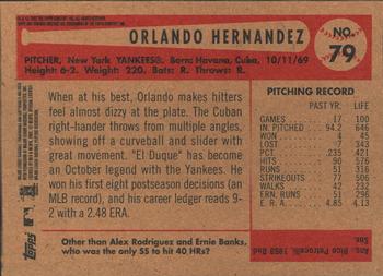 2002 Bowman Heritage #79 Orlando Hernandez Back