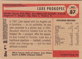 2002 Bowman Heritage #87 Luke Prokopec Back