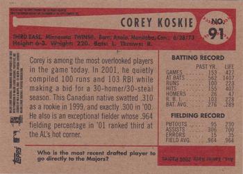2002 Bowman Heritage #91 Corey Koskie Back