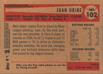 2002 Bowman Heritage #102 Juan Uribe Back