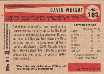 2002 Bowman Heritage #182 David Wright Back