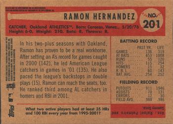 2002 Bowman Heritage #201 Ramon Hernandez Back