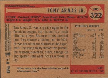 2002 Bowman Heritage #322 Tony Armas Jr. Back