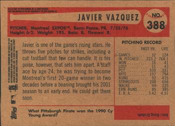2002 Bowman Heritage #388 Javier Vazquez Back