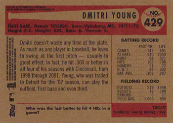 2002 Bowman Heritage #429 Dmitri Young Back