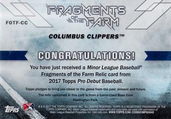 2017 Topps Pro Debut - Fragments of the Farm Relics Gold #FOTF-CC Game-Used Base from Huntington Park Back