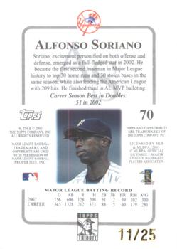 2003 Topps Tribute Contemporary - Gold #70 Alfonso Soriano Back