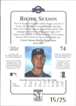 2003 Topps Tribute Contemporary - Gold #74 Richie Sexson Back