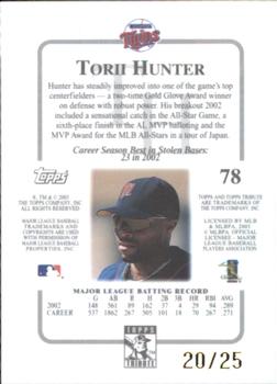 2003 Topps Tribute Contemporary - Gold #78 Torii Hunter Back
