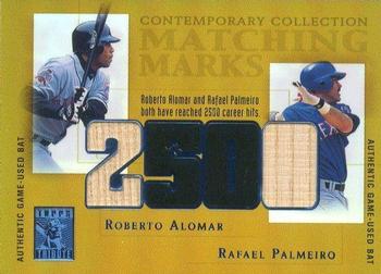 2003 Topps Tribute Contemporary - Matching Marks Dual Relics Gold #AP Roberto Alomar / Rafael Palmeiro Front