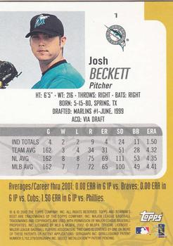 2002 Bowman's Best #1 Josh Beckett Back
