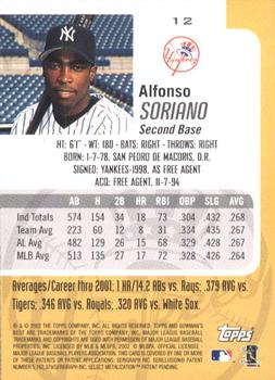 2002 Bowman's Best #12 Alfonso Soriano Back