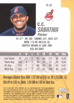 2002 Bowman's Best #52 C.C. Sabathia Back