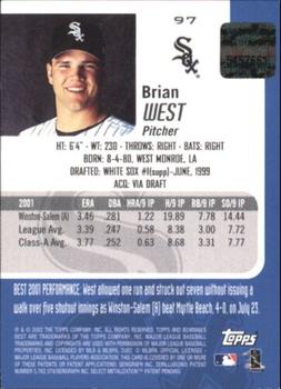 2002 Bowman's Best #97 Brian West Back