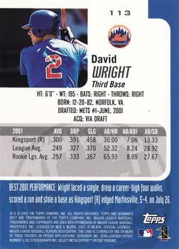 2002 Bowman's Best #113 David Wright Back