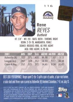2002 Bowman's Best #116 Rene Reyes Back