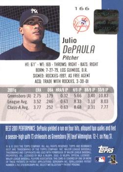 2002 Bowman's Best #166 Julio DePaula Back
