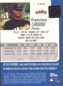 2002 Bowman's Best #168 Francisco Liriano Back