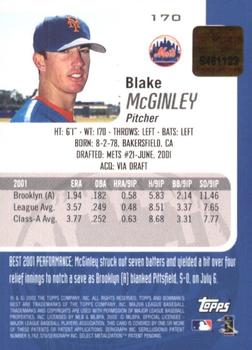 2002 Bowman's Best #170 Blake McGinley Back
