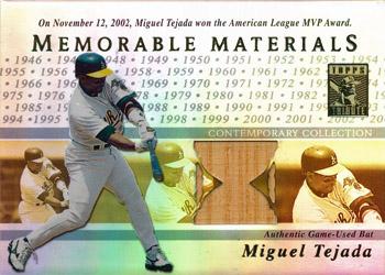 2003 Topps Tribute Contemporary - Memorable Materials Relics #MT Miguel Tejada Front