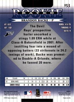2002 Donruss #153 Brandon Backe Back