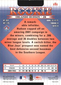 2002 Donruss #181 Orlando Hudson Back