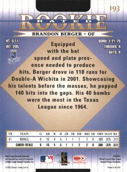 2002 Donruss #193 Brandon Berger Back