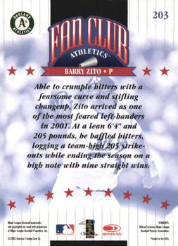 2002 Donruss #203 Barry Zito Back