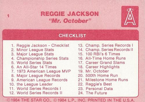 1985 Star Reggie Jackson #1 Reggie Jackson Back