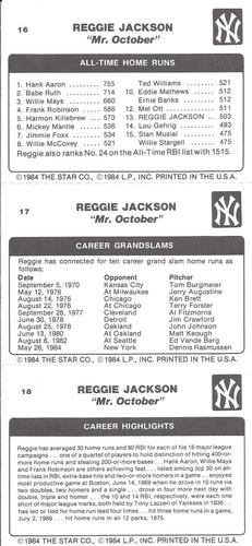 1985 Star Reggie Jackson #16-18 Reggie Jackson Back