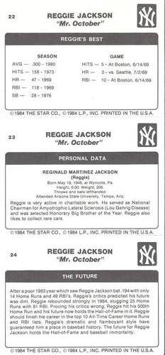 1985 Star Reggie Jackson #22-24 Reggie Jackson Back