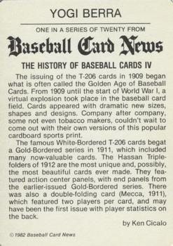 1982 Baseball Card News #IV Yogi Berra Back