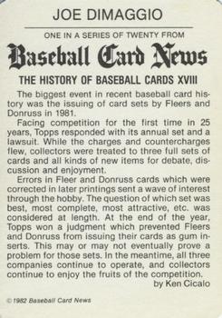 1982 Baseball Card News #XVIII Joe DiMaggio Back