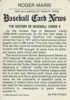1982 Baseball Card News #V Roger Maris Back