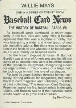 1982 Baseball Card News #VII Willie Mays Back
