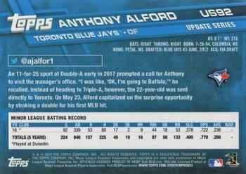 2017 Topps Update #US92 Anthony Alford Back