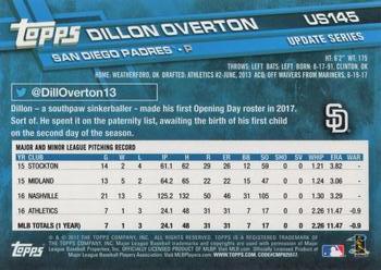 2017 Topps Update #US145 Dillon Overton Back