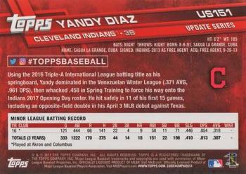 2017 Topps Update #US151 Yandy Diaz Back