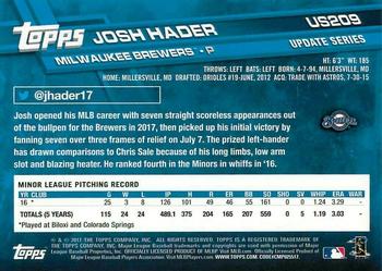 2017 Topps Update #US209 Josh Hader Back