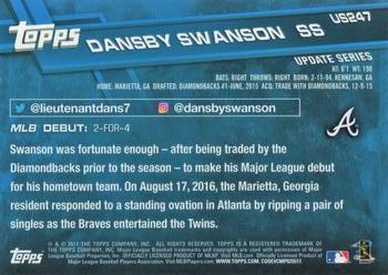 2017 Topps Update #US247 Dansby Swanson Back